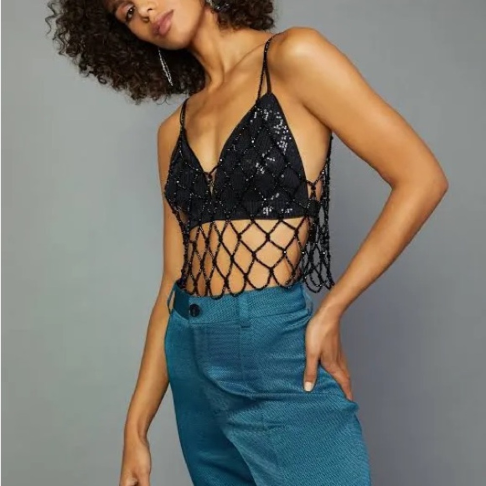 Current Air sequin bralette bra top black size large NWT sexy flirty fun - Picture 2 of 8
